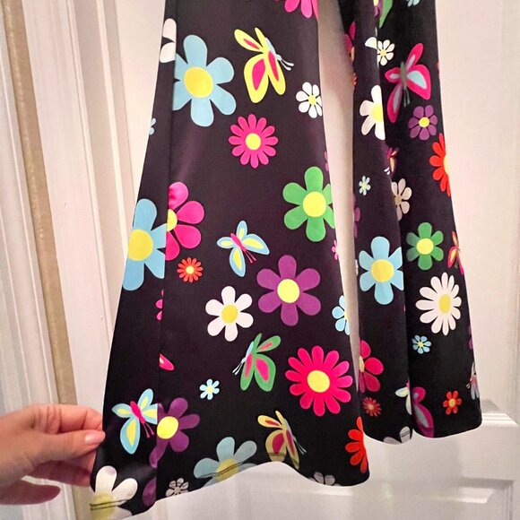 Heart Raves Daisy-Butterflies-60's Hippie Floral Flare leg Stretch Women's Pants - Picture 4 of 10